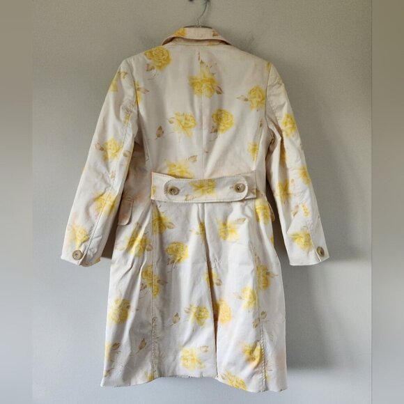 BANANA REPUBLIC | Satin Trench Coat Jacket Floral Yellow Roses Sz M - Picture 3 of 7